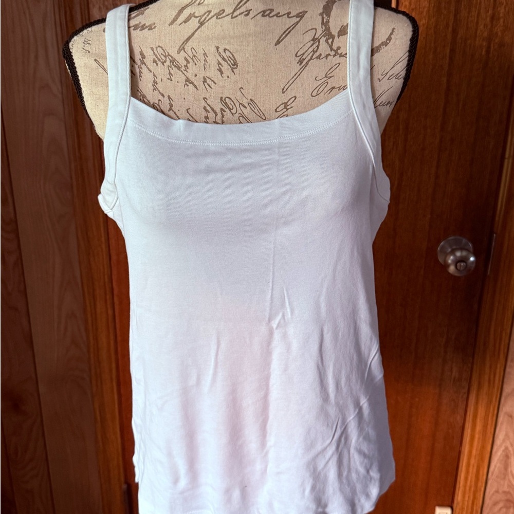 LOFT White Fitted Tank Top with Scoop Neck
